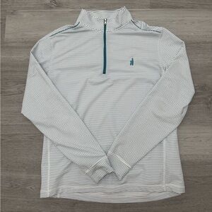 johnnie-O Blue and White Striped Quarter-Zip Pullover